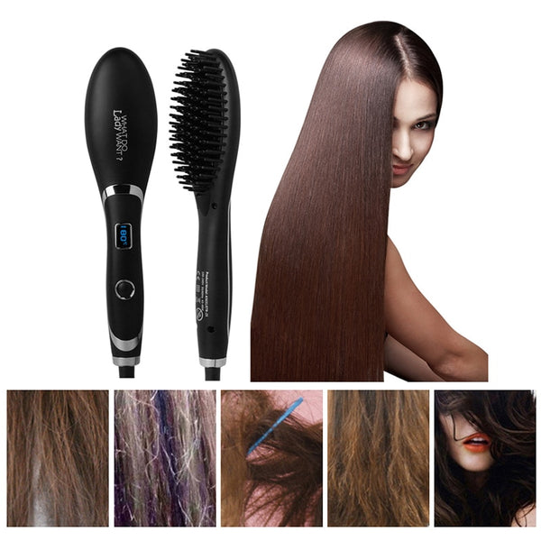 Portable Electric Ionic Hairbrush Negative ion Comb Hair Straightener Scalp Massage Anti-static Straight Hair Comb Hair Styling