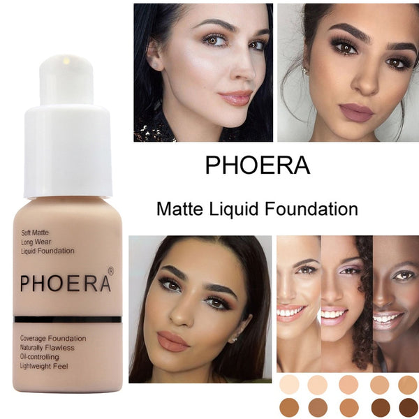 PHOERA New 30ml Foundation Soft Matte Long Wear Oil Control Concealer Liquid Foundation Cream Fashion Womens Makeup