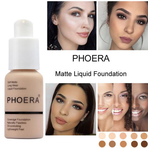 PHOERA New 30ml Foundation Soft Matte Long Wear Oil Control Concealer Liquid Foundation Cream Fashion Womens Makeup