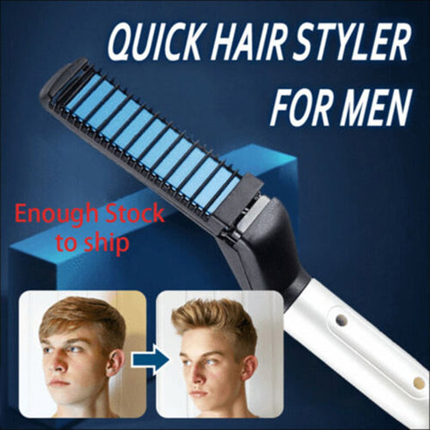 OPP BAG Quick Hair Styler for Men Professional Hair Comb Curling Iron Volumize Flatten Side and Straighten Hair Curler Show Cap