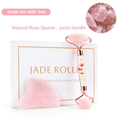 Natural Rose Quartz Jade Roller Gua Sha Set Facial Body Massager Roller Jade Stone Massage Set Face Lifting Beauty Massage Tool