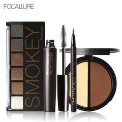 FOCALLURE 6 Warm Nude Eyeshadow Palette Black Volume Mascara Eyeliner Pen Double Colors Bronzer Highlighter Powder Makeup Kit