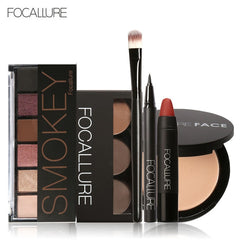 FOCALLURE 6Pcs Pro Face Makeup Set Eyebrow Powder Palette Eyeliner Eyeshadow Palette Sexy Matte Lip Sticker with 1Pcs Brush