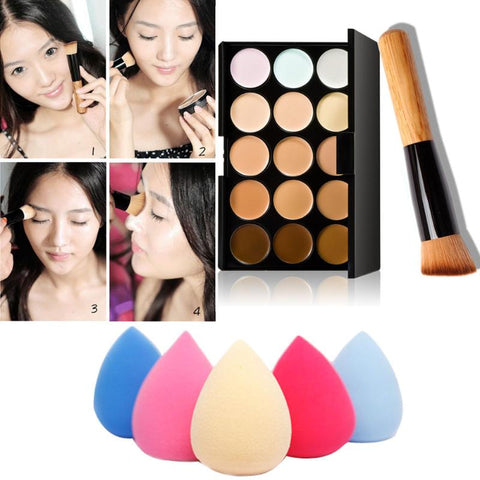 Natural Professional Concealer Palettes 15 Colors makeup Foundation Facial Face Cream Cosmetic make up color brush Sponge Puff