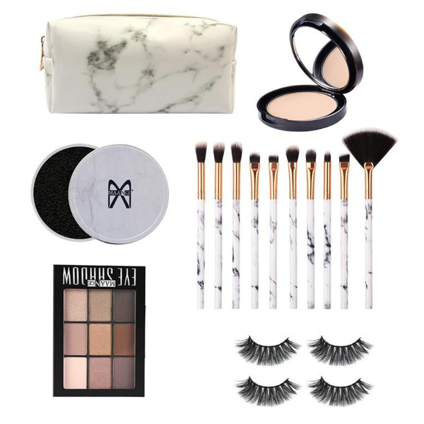 Fascinating Makeup Kit With Makeup Brush Eye Shadow Powder False Eyelash Makeup Set With Marble Cosmetic Bag Best Sale
