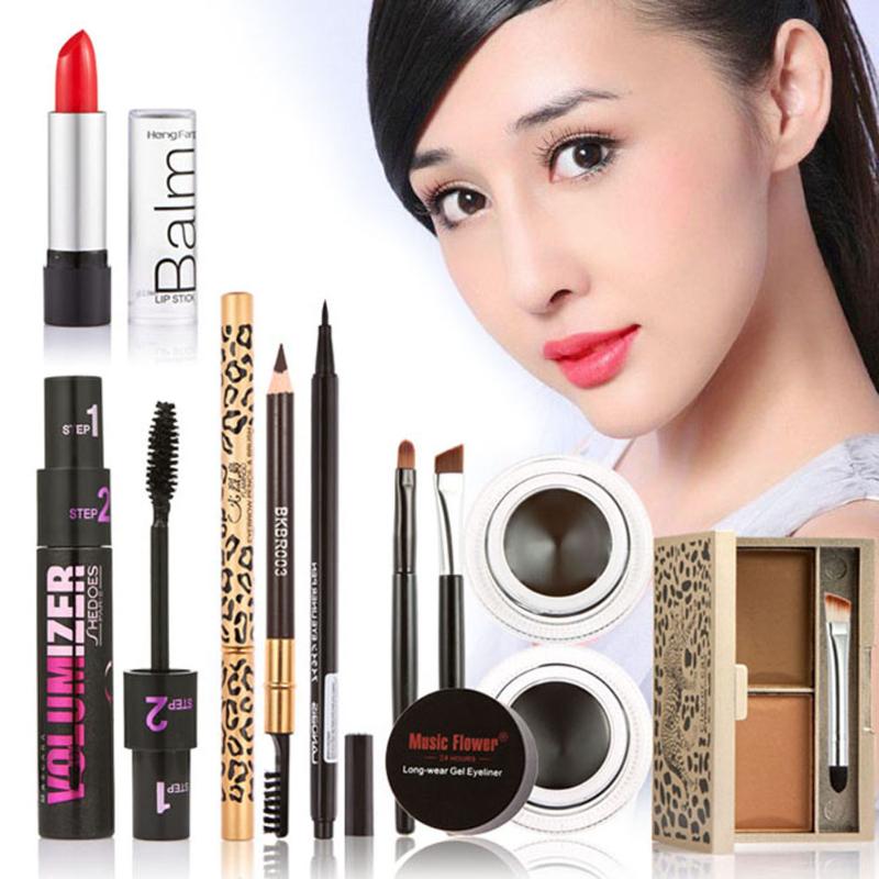 Hot 6 pcs/set Makeup Set including eyebrow pencil,eyeliner pencil,eyeliner cream ,lipstick,eyebrow powder,eyelash Cosmetics
