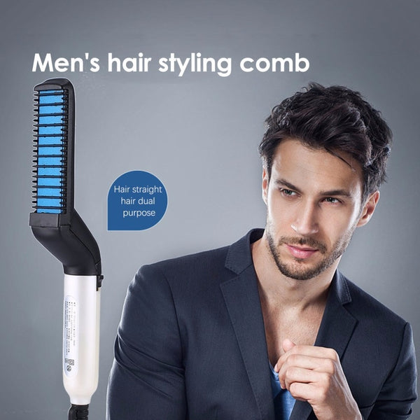 Hot Selling Men's Quick Beard Straightener Comb Multifunction Ceramic Hair Curling Straightening Comb Magic Hair Styling Tools